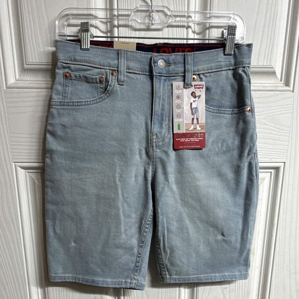 Levi's Boys Slim Fit Light Wash Denim Shorts 16 REG W28 Adjustable Stretch